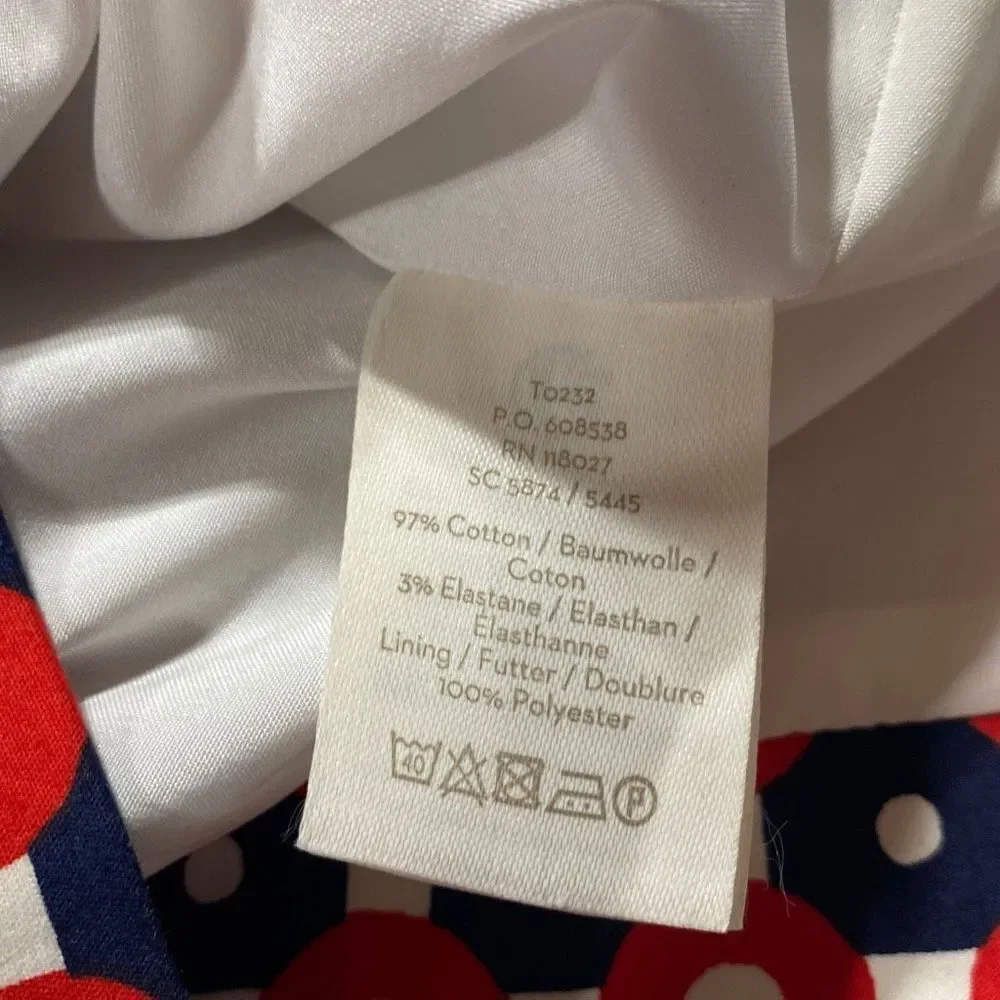 NWOT Boden Richmond MIDI Pencil Skirt Cotton Printed Navy Red White‎ Size 4 Long